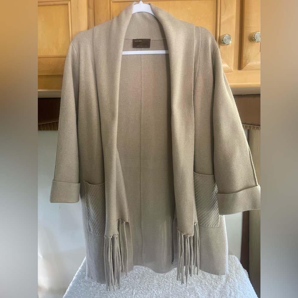 Kerisma Tan Cardigan with Fringe and 3/4 Sleeves